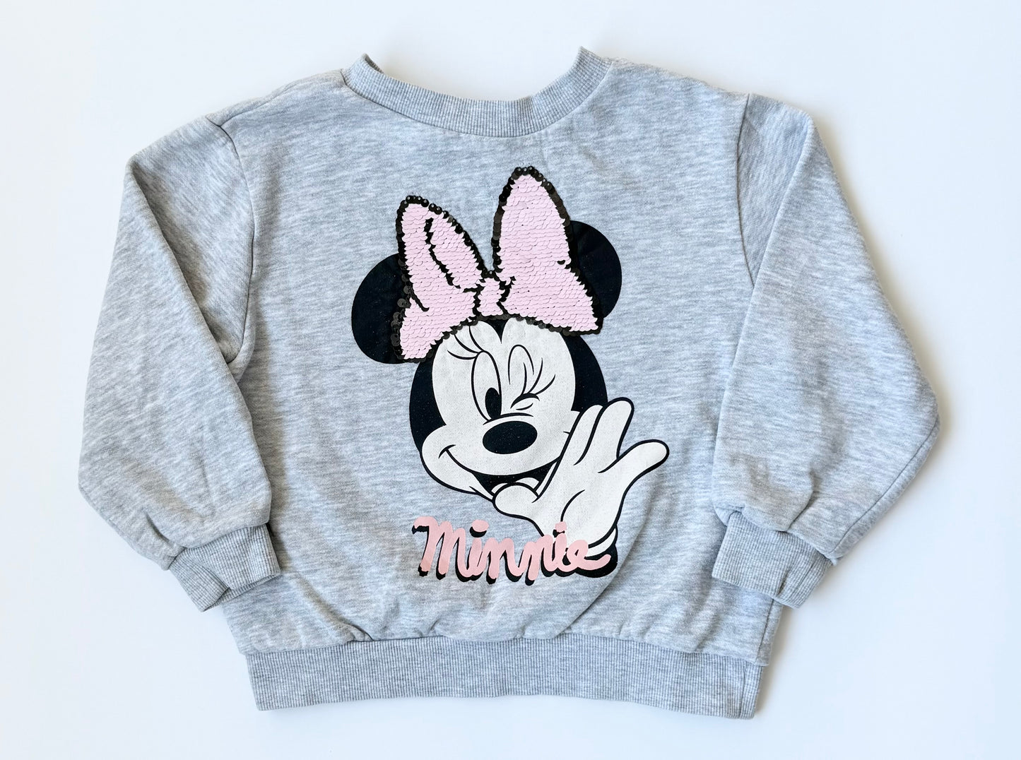 H&M x Disney Grey & Pink Sequence Bow Minnie Mouse Sweater (3-4 Years)