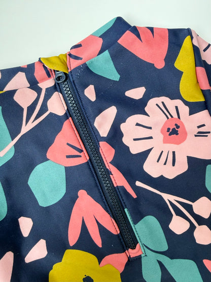 Simple Joys by Carters Navy & Colourful Floral Long Sleeve One Piece Swimsuit (18 Months)