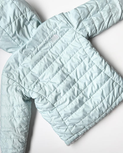 The North Face Mossbud Swirl Light Blue & Grey Fuzzy Reversible Winter Jacket (5T)