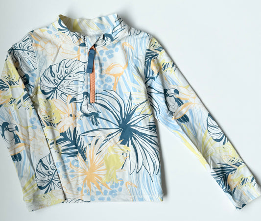 Ruffle Butts Blue & Orange Tropical Long Sleeve Swim Top (5 Years)
