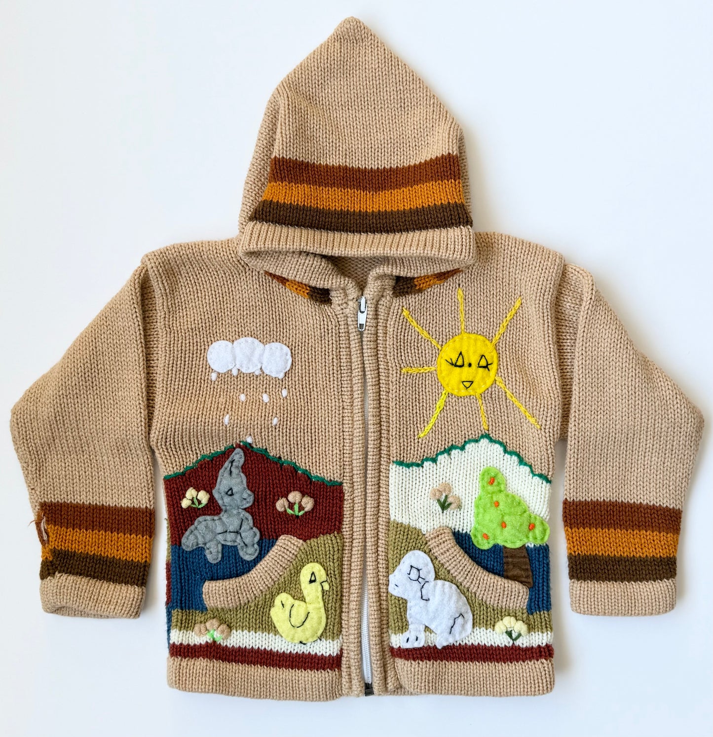 Handmade Brown Outdoor Animals Knit Hooded Zip Up Sweater (18-24 Months)