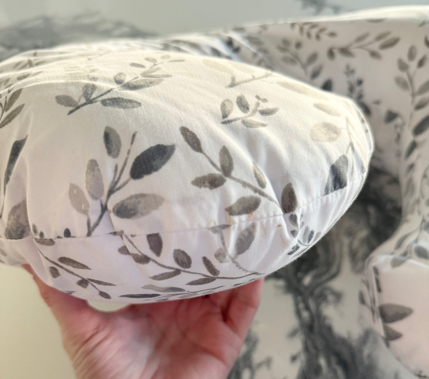 Boppy Original Feeding & Infant Support Pillow - White & Grey Leaves