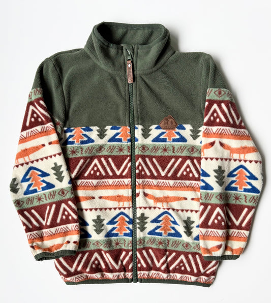 Souris Mini Green Forest Abstract Fleece Zip Up (6 Years)