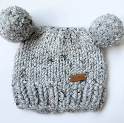Mouton Blond Grey Knit Double Pom Beanie (0-12 Months)