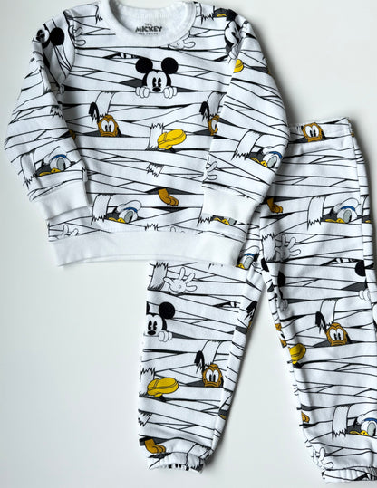 Disney Mickey & Friends White Mummy Characters Sweater & Pants Matching Set (2T)