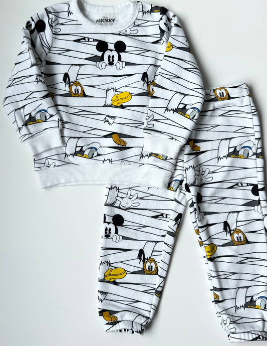 Disney Mickey & Friends White Mummy Characters Sweater & Pants Matching Set (2T)