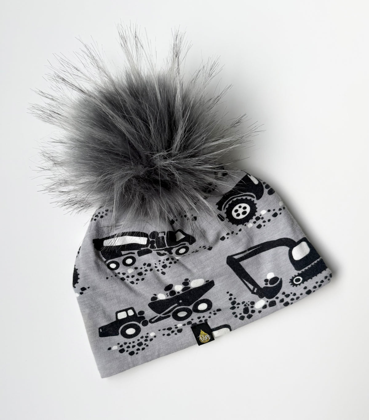 Fil & Miel Grey Construction Trucks Pom Beanie (6-18 Months)