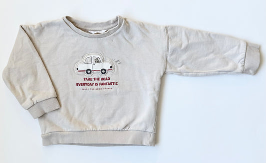 MNG Beige Doggie Car “Take The Road Everyday” Crewneck Sweater (2-3 Years)