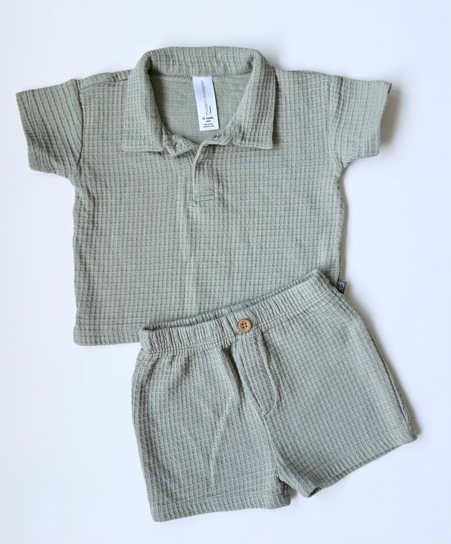 Modern Moments Green Waffled Collared Short Sleeve & Matching Shorts Set (18 Months)