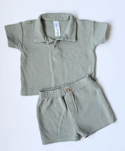 Modern Moments Green Waffled Collared Short Sleeve & Matching Shorts Set (18 Months)