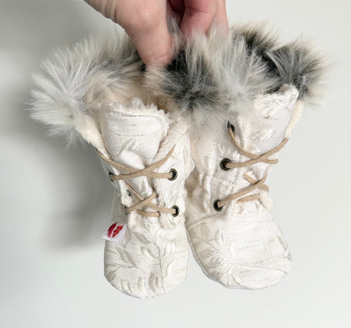 Oaks & Sparrow Co. Fur Cream Embroidered Lace Up Booties (2)