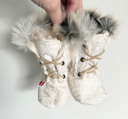 Oaks & Sparrow Co. Fur Cream Embroidered Lace Up Booties (2)