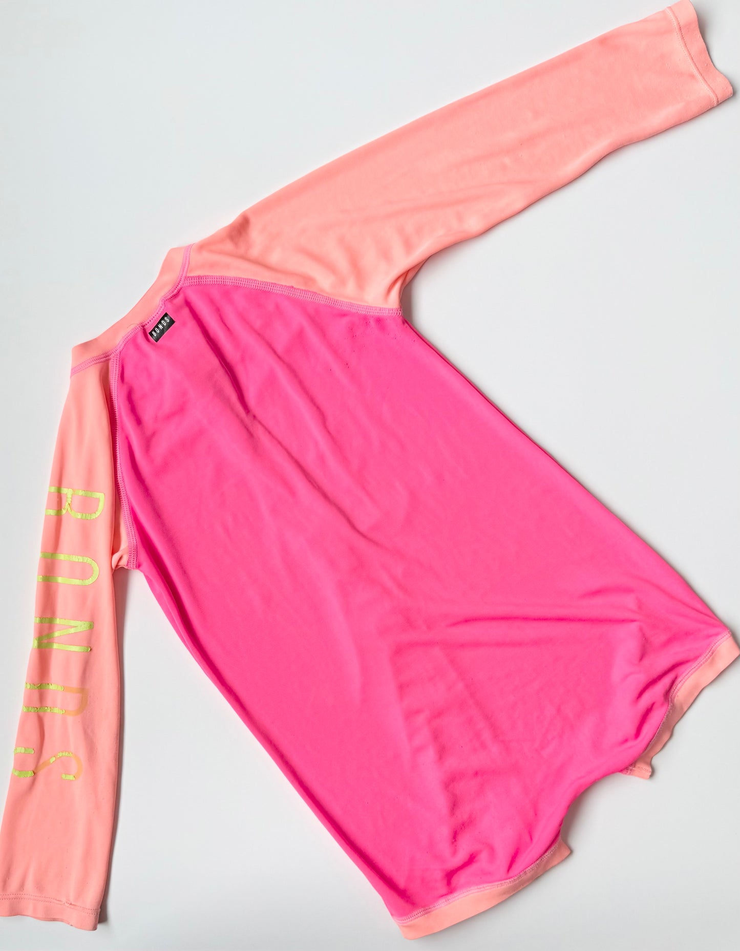 Bonds Neon Pink & Orange Long Sleeve & Shorts Rashguard One Piece Swimsuit (18-24 Months)