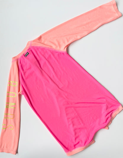 Bonds Neon Pink & Orange Long Sleeve & Shorts Rashguard One Piece Swimsuit (18-24 Months)