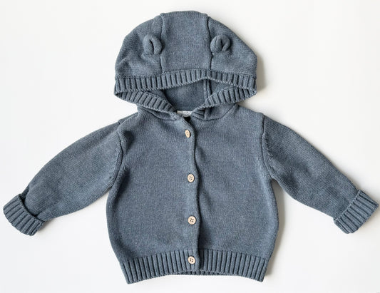 Rise Little Earthlings Blue Knit Teddy Hood Sweater (18-24 Months)