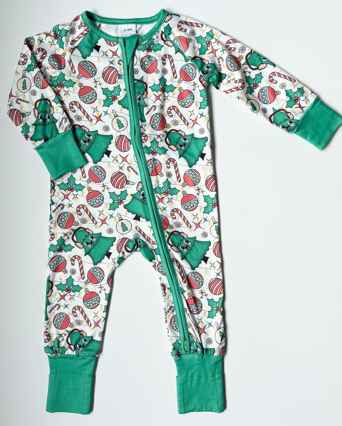 Green Christmas Trinkets Sleeper Romper (6-9 Months)