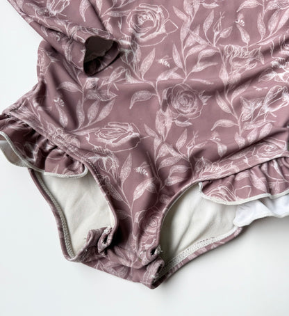 Current Tyed “The Noa” Purple Floral One Piece Ruffle Rashguard Swimsuit (12-18 Months)