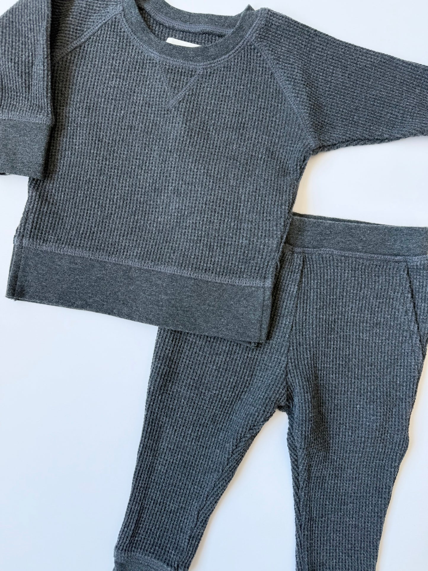 Simple Grey Waffled Long Sleeve & Pants Set (6-9 Months)
