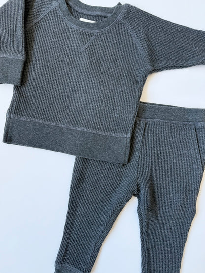 Simple Grey Waffled Long Sleeve & Pants Set (6-9 Months)