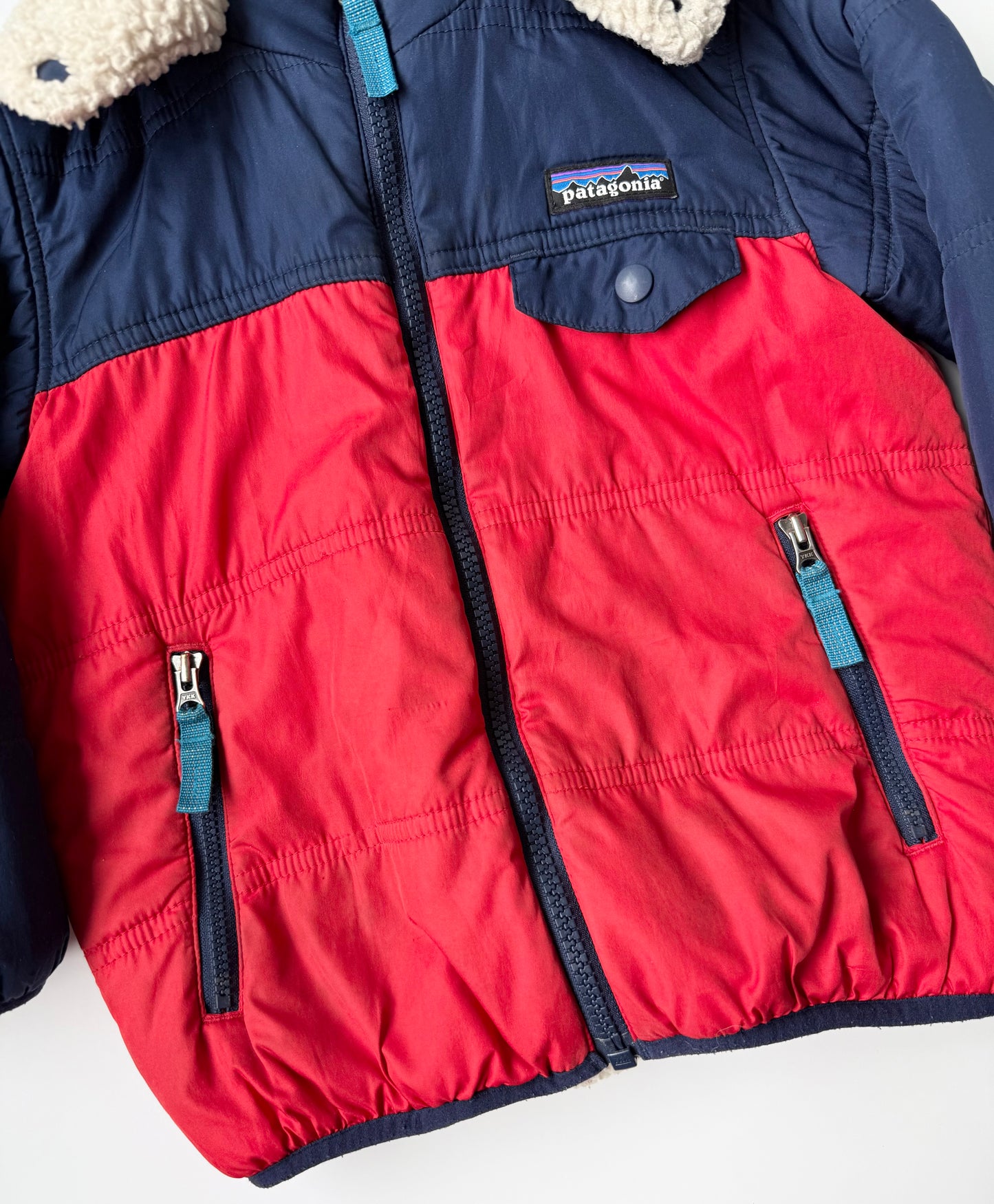 Patagonia Navy & Red Reversible Sherpa Tribbles Hoody Winter Jacket (4T)