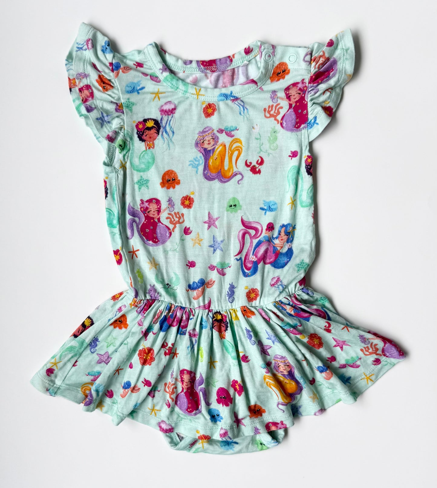 Posh Peanut Turquoise Mermaids Twirl Short Sleeve Bodysuit (12-18 Months)