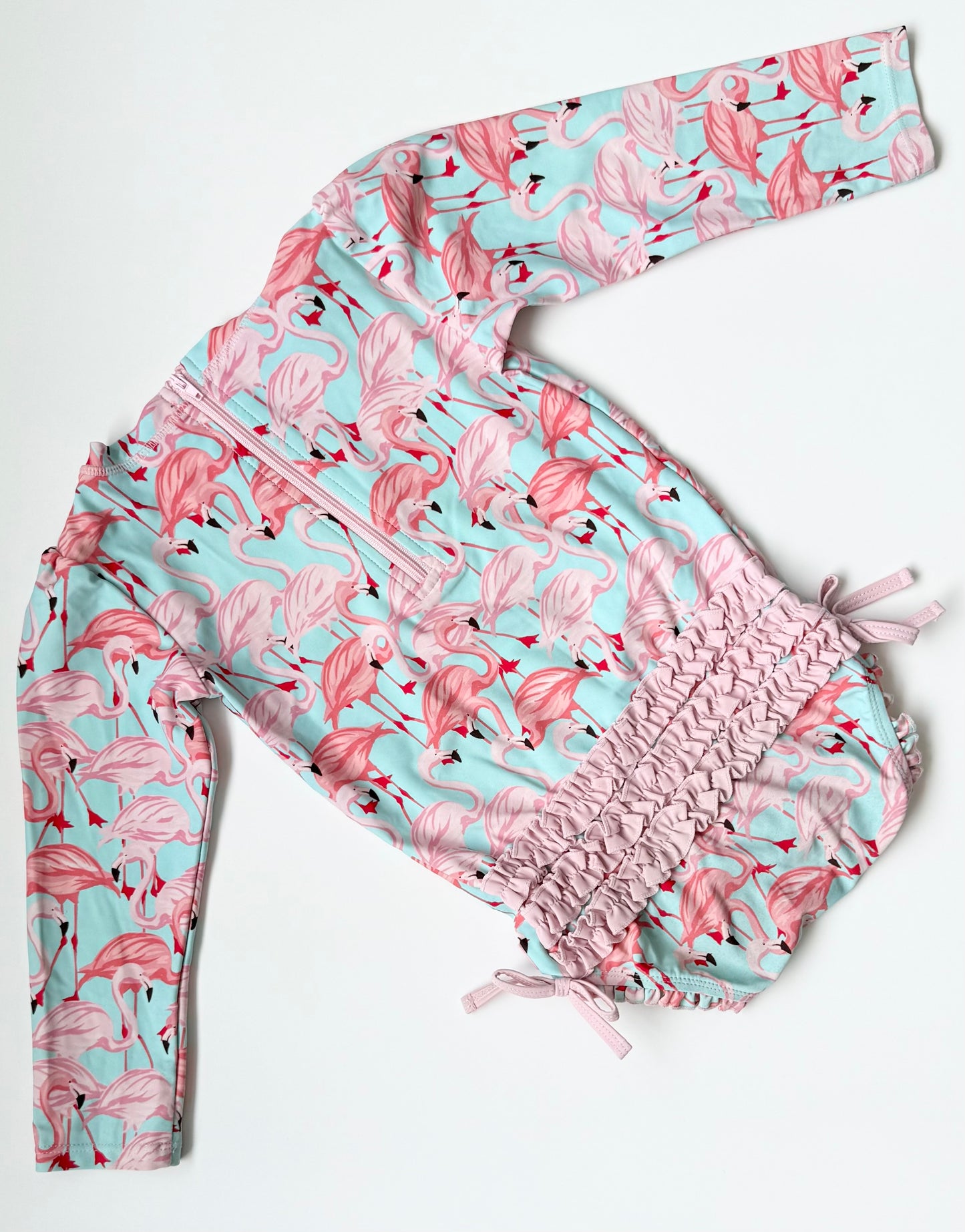 Ruffle Butts Pink & Blue Flamingo Long Sleeve One Piece Swimsuit (3T)