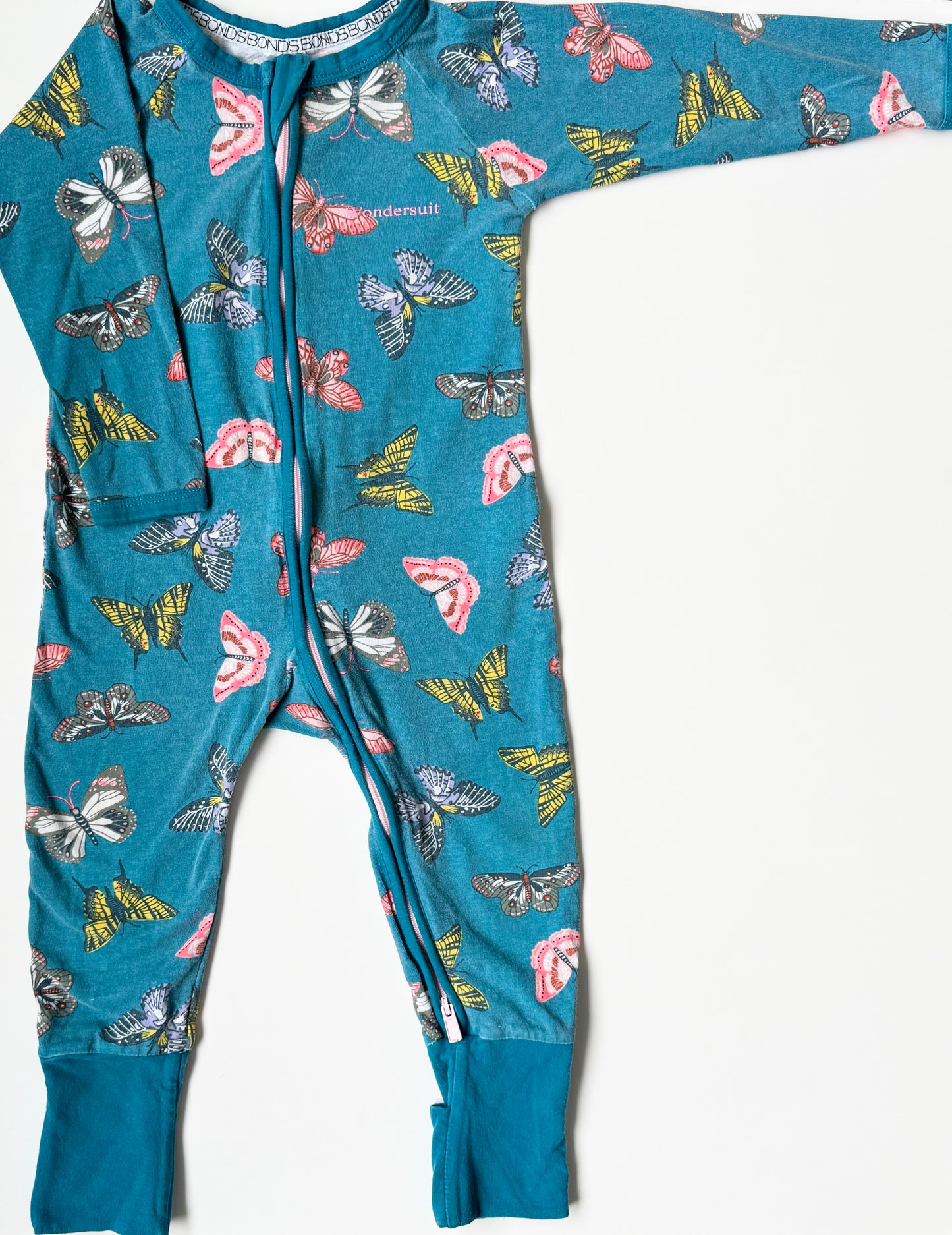 Bonds Wondersuit Blue Butterflies Sleeper Romper (12-18 Months)