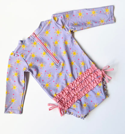 Ruffle Butts Purple Suns Long Sleeve One Piece Swimsuit (12-18 Months)