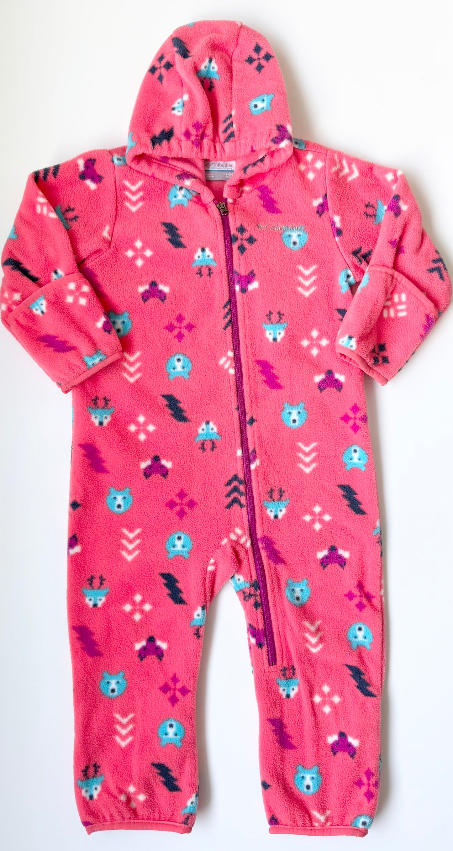 Columbia Pink Woodland Creatures Fleece Bunting Suit (18-24 Months)