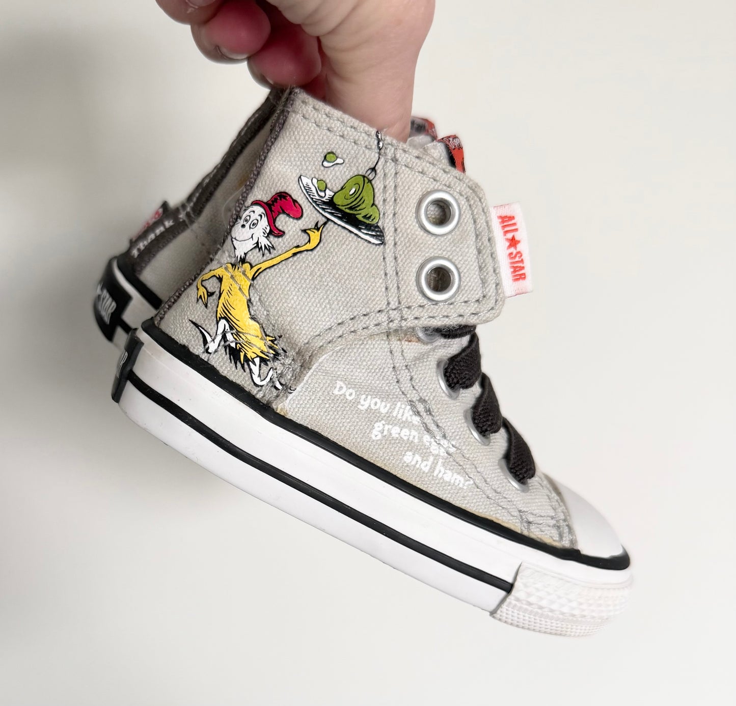 Converse x Dr. Seuss Grey Green Eggs & Ham High Top Stretch Lace & Velcro Sneakers (4)