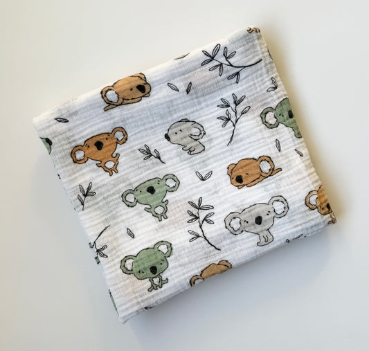 Simons Green & Orange Koalas Muslin Swaddle Blanket