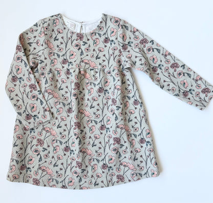Zara Light Grey/Green Floral Pebbled Long Sleeve Dress (18-24 Months)