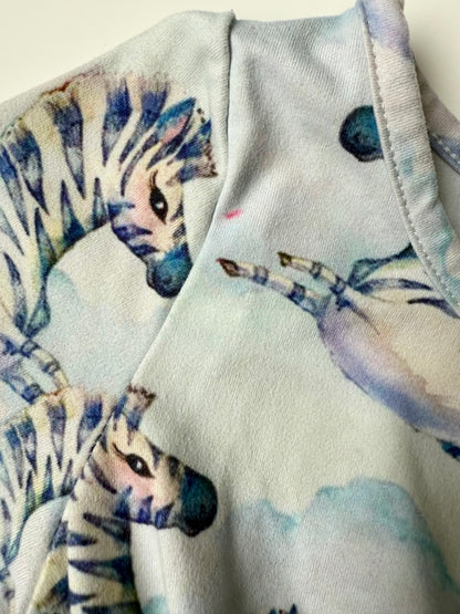 Cheeky Chickadee Blue Zebra Short Sleeve Dress (2T)