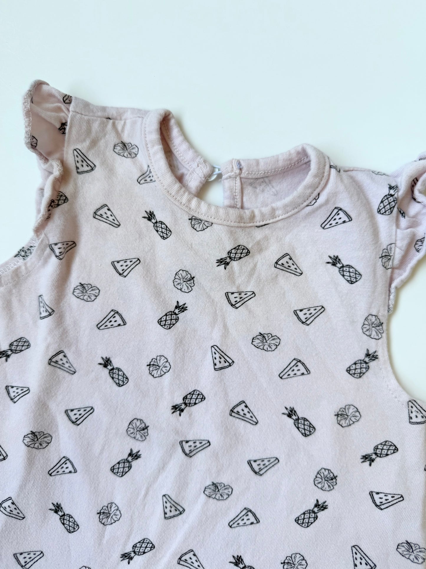 Rae Dunn Baby Pink Fruit Summer Romper (3-6 Months)