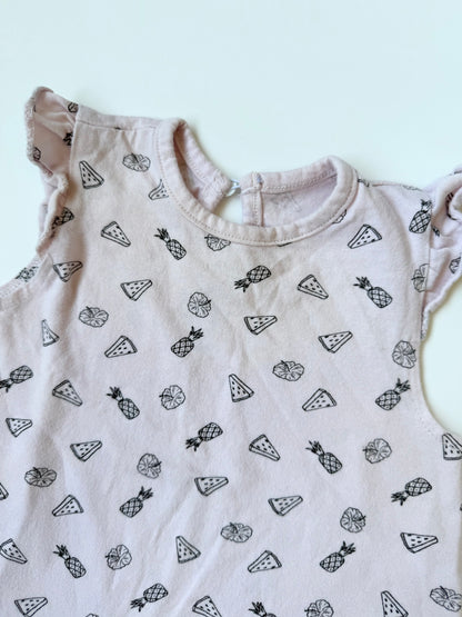 Rae Dunn Baby Pink Fruit Summer Romper (3-6 Months)