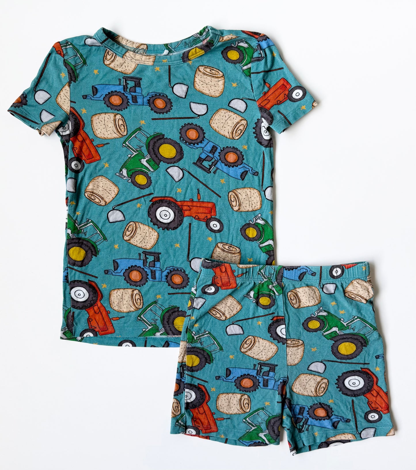 Posh Peanut Blue Farm Tractor Short Sleeve & Shorts PJ Set (3T-4T)