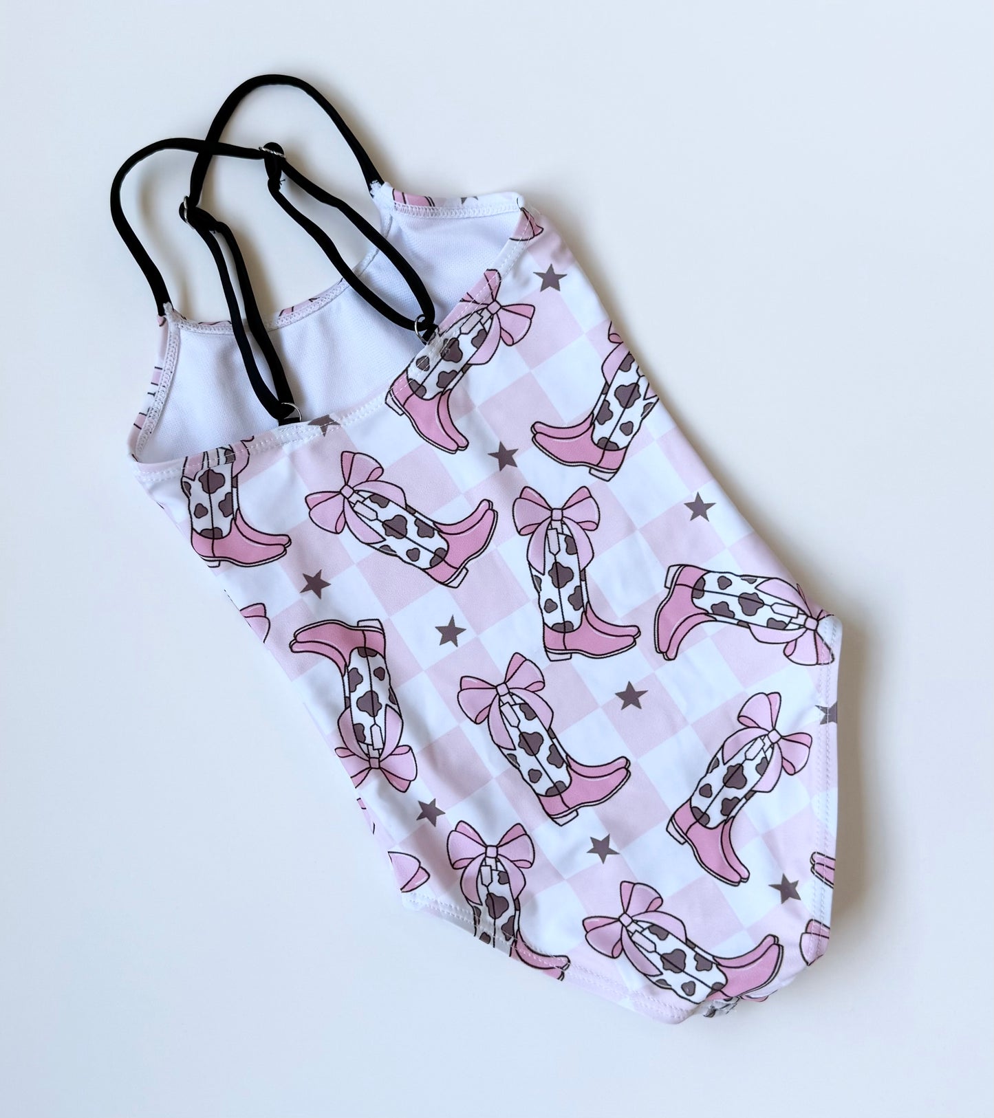 Pink Checkered Cowgirl One Piece Swimsuit (3T)