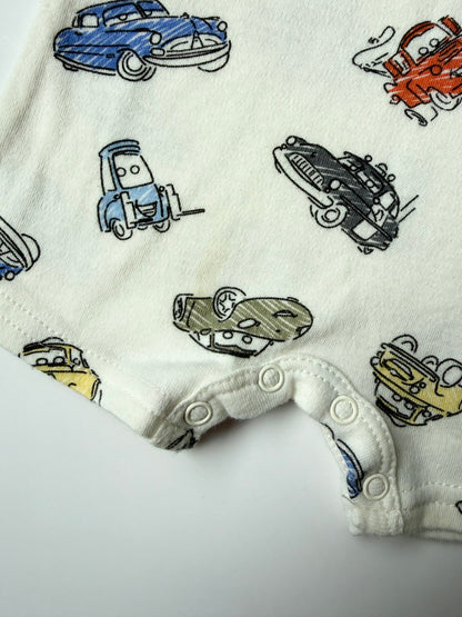Disney Baby Pixar Cars White AOP Shorty Romper (3-6 Months)
