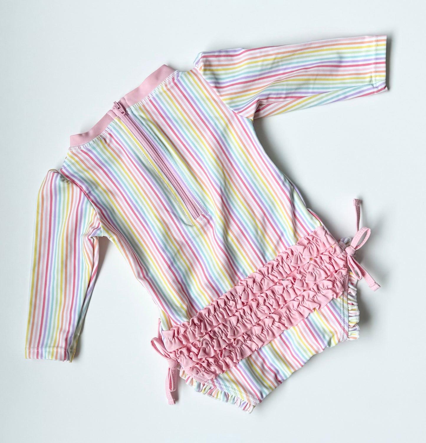 Ruffle Butts Rainbow Striped Long Sleeve One Piece Swimsuit (6-12 Months)