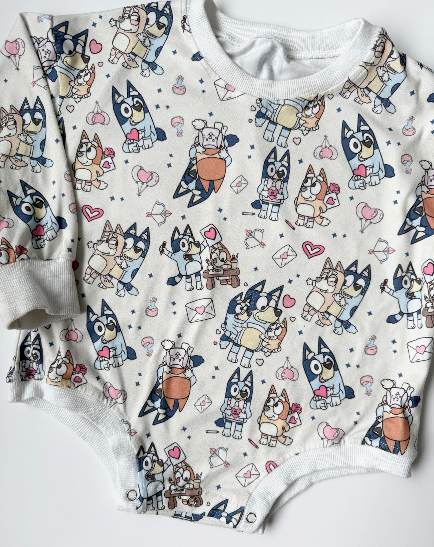Bluey White Valentines Day Sweater Bubble Romper (2-3T)