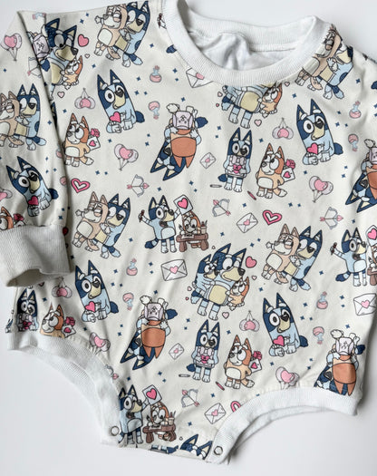 Bluey White Valentines Day Sweater Bubble Romper (2-3T)
