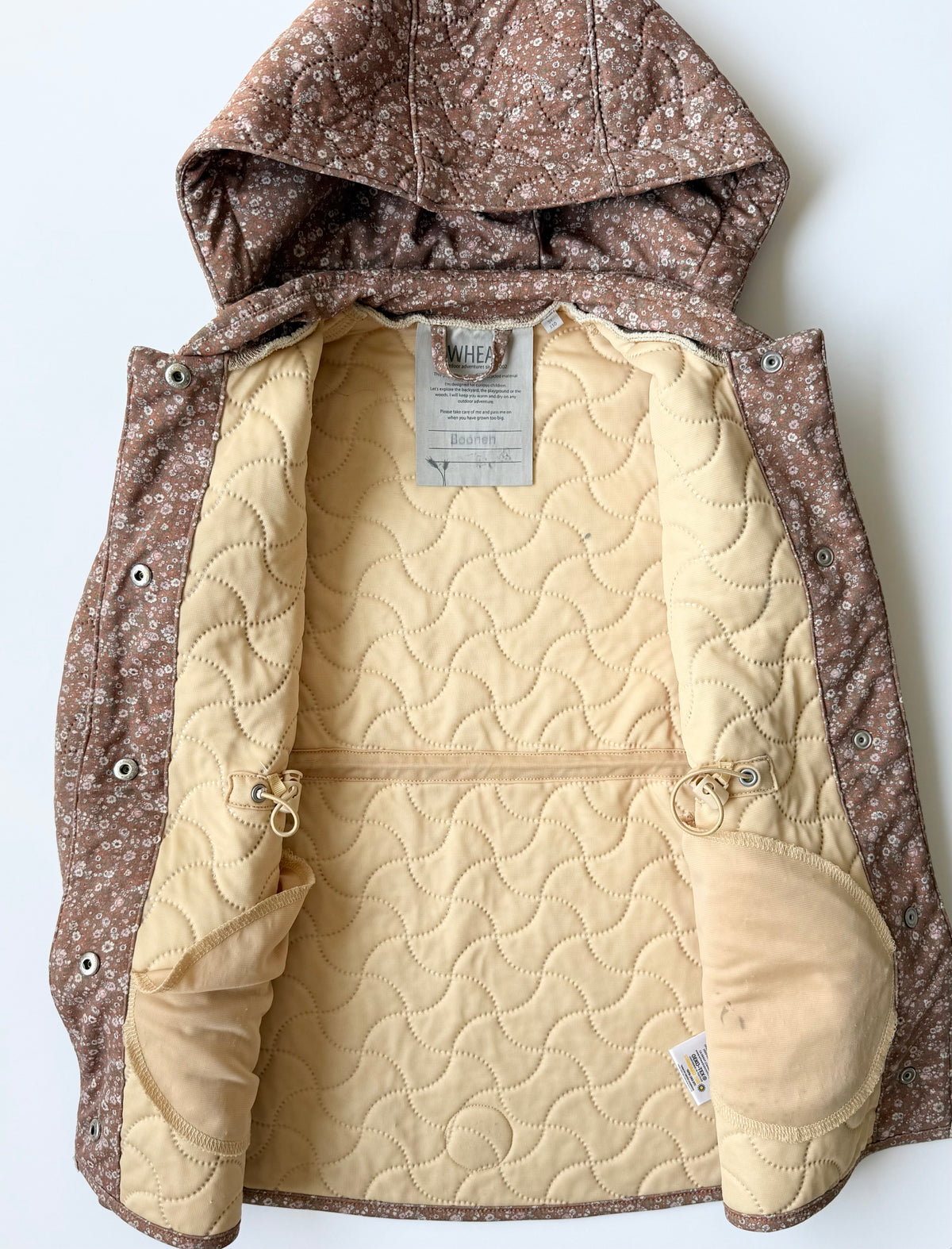 Wheat Thermo Quilted Hooded Fall Jacket Lulu in Tan Dainty Floral (5 Years)