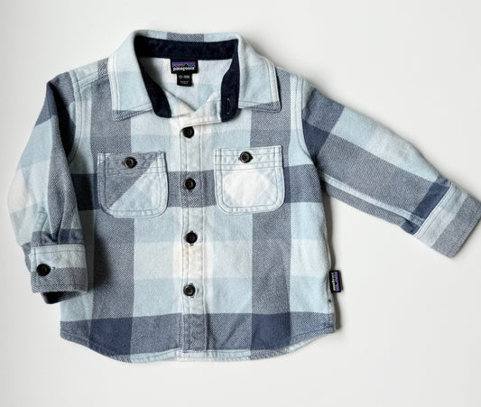 Patagonia Fjord Flannel Blue Plaid Collared Button Up Long Sleeve (12-18 Months)