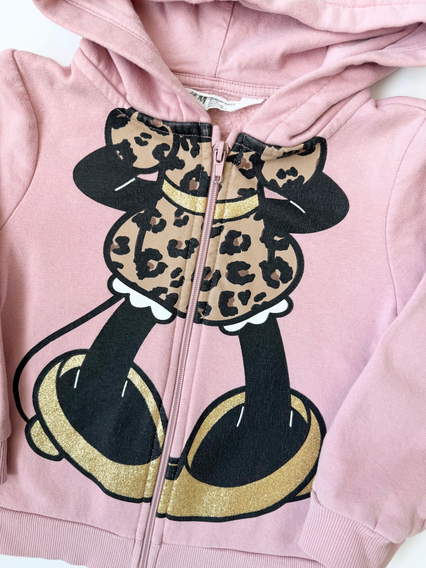 H&M x Disney Pink & Cheetah Minnie Mouse Zip Up Hoodie (2-4 Years)