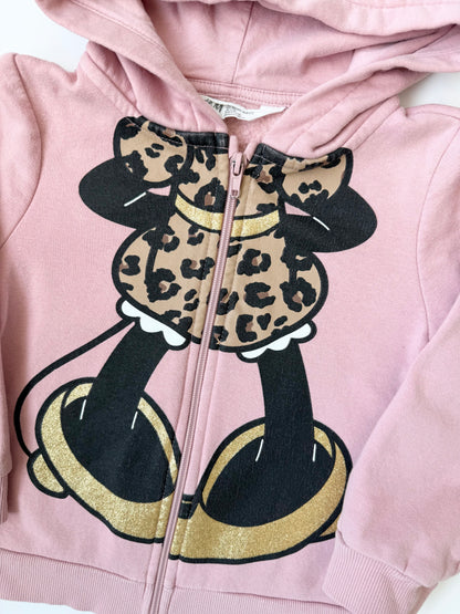 H&M x Disney Pink & Cheetah Minnie Mouse Zip Up Hoodie (2-4 Years)