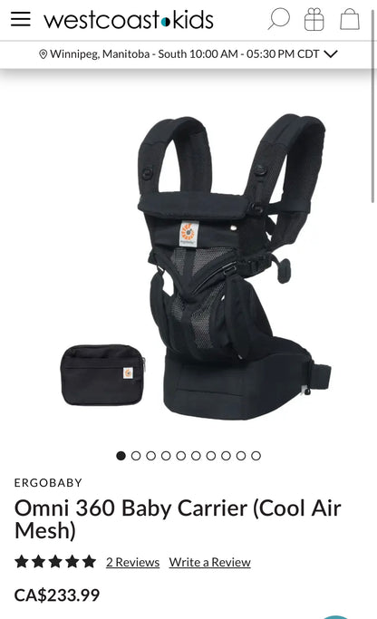 Ergo Omni 360 Cool Air Mesh Baby Carrier in Onyx Black