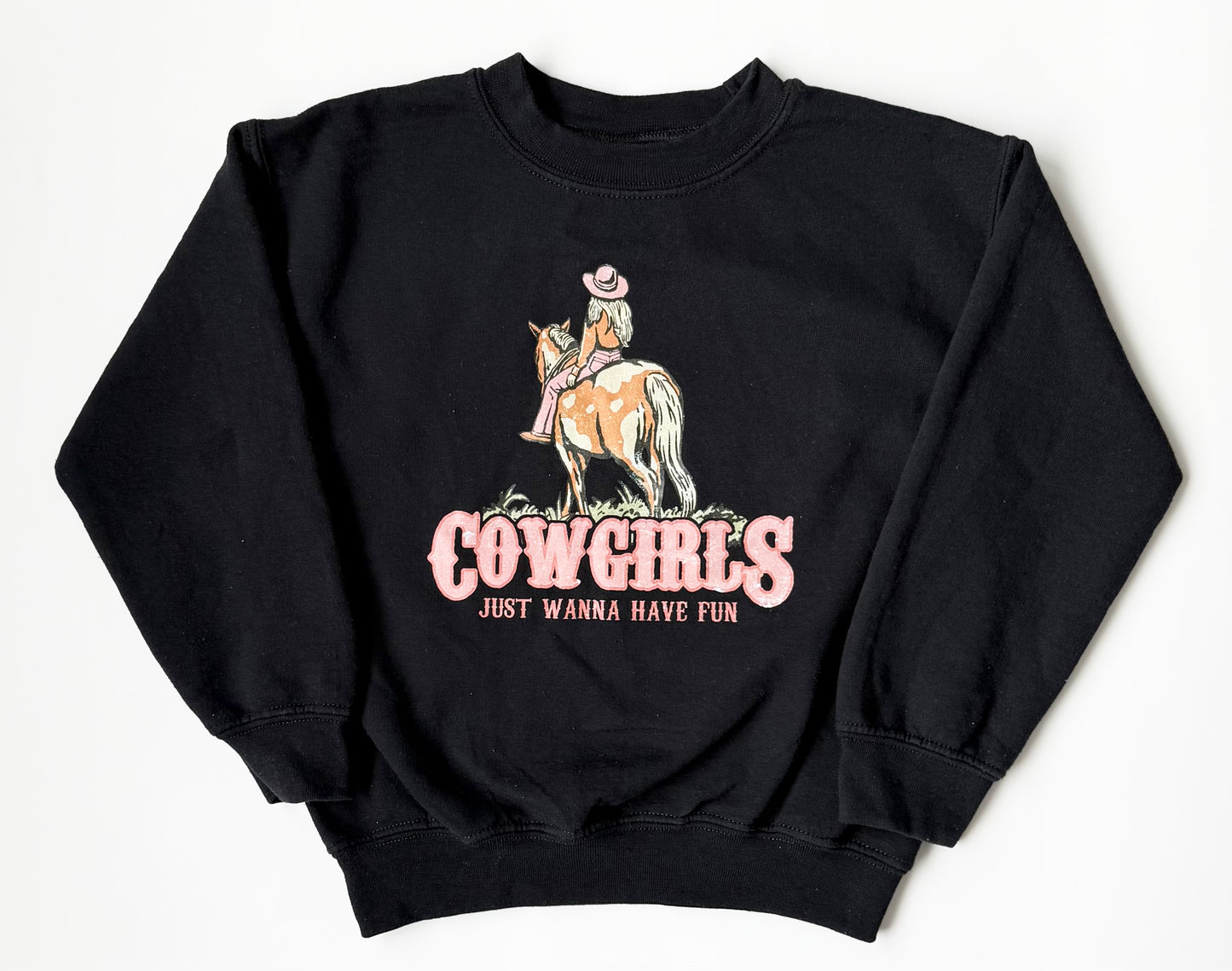 Gildan Black “Cowgirls Just Wanna Have Fun” Crewneck Sweater (6-7 Years)