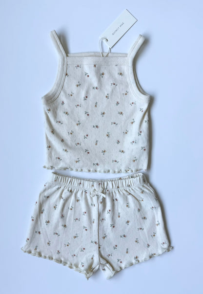 Quincy Mae White & Dainty Florals Tank Top & Shorts Matching Set - New (12-18 Months)