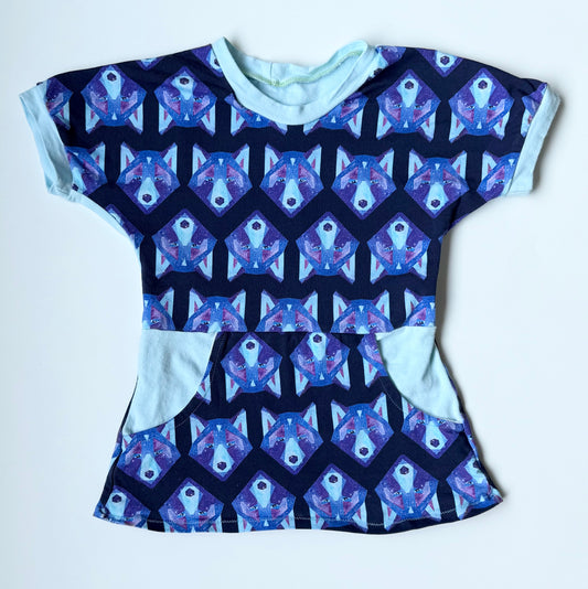 Handmade Blue Geometric Wolves Peplum Short Sleeve (3/4T)