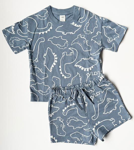 H&M Blue Dinosaurs T-Shirt & Shorts Matching Set - New (12-18 Months)